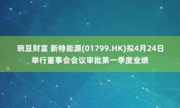 豌豆财富 新特能源(01799.HK)拟4月24日举行董事会会议审批第一季度业绩