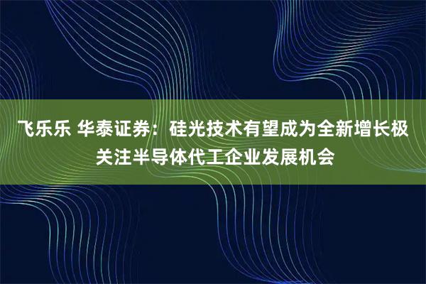 飞乐乐 华泰证券：硅光技术有望成为全新增长极 关注半导体代工企业发展机会